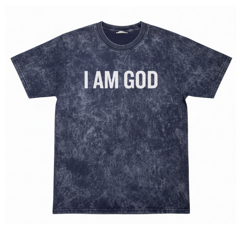 I Am God Acid Wash Oversized T-Shirt – Navy