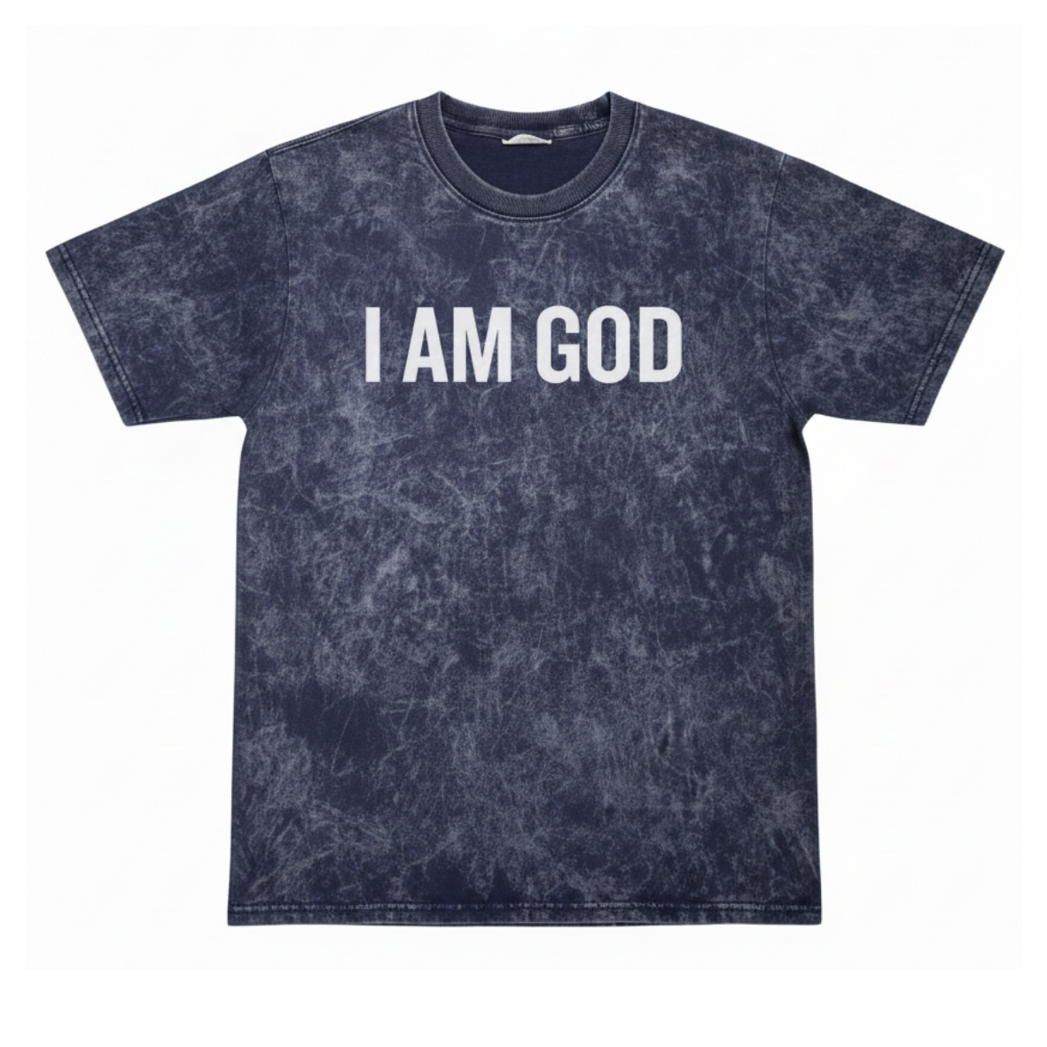 I Am God Acid Wash Oversized T-Shirt – Navy