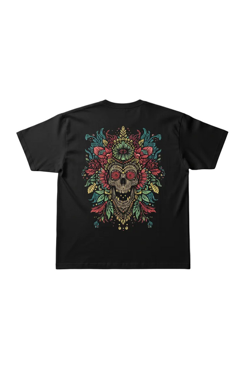 FLORAL SKULL — On Black Oversized T-Shirt