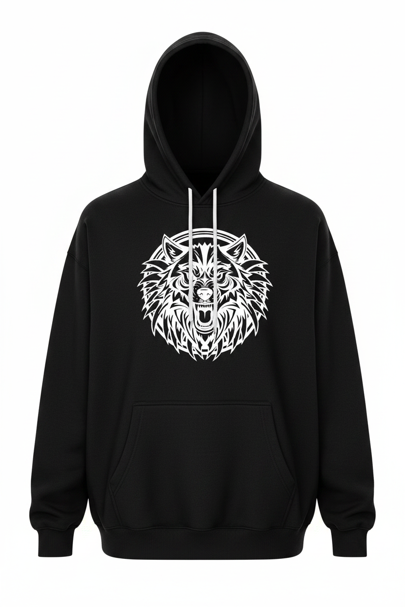 Geometric Wolf & Astronaut Space Design Hoodie