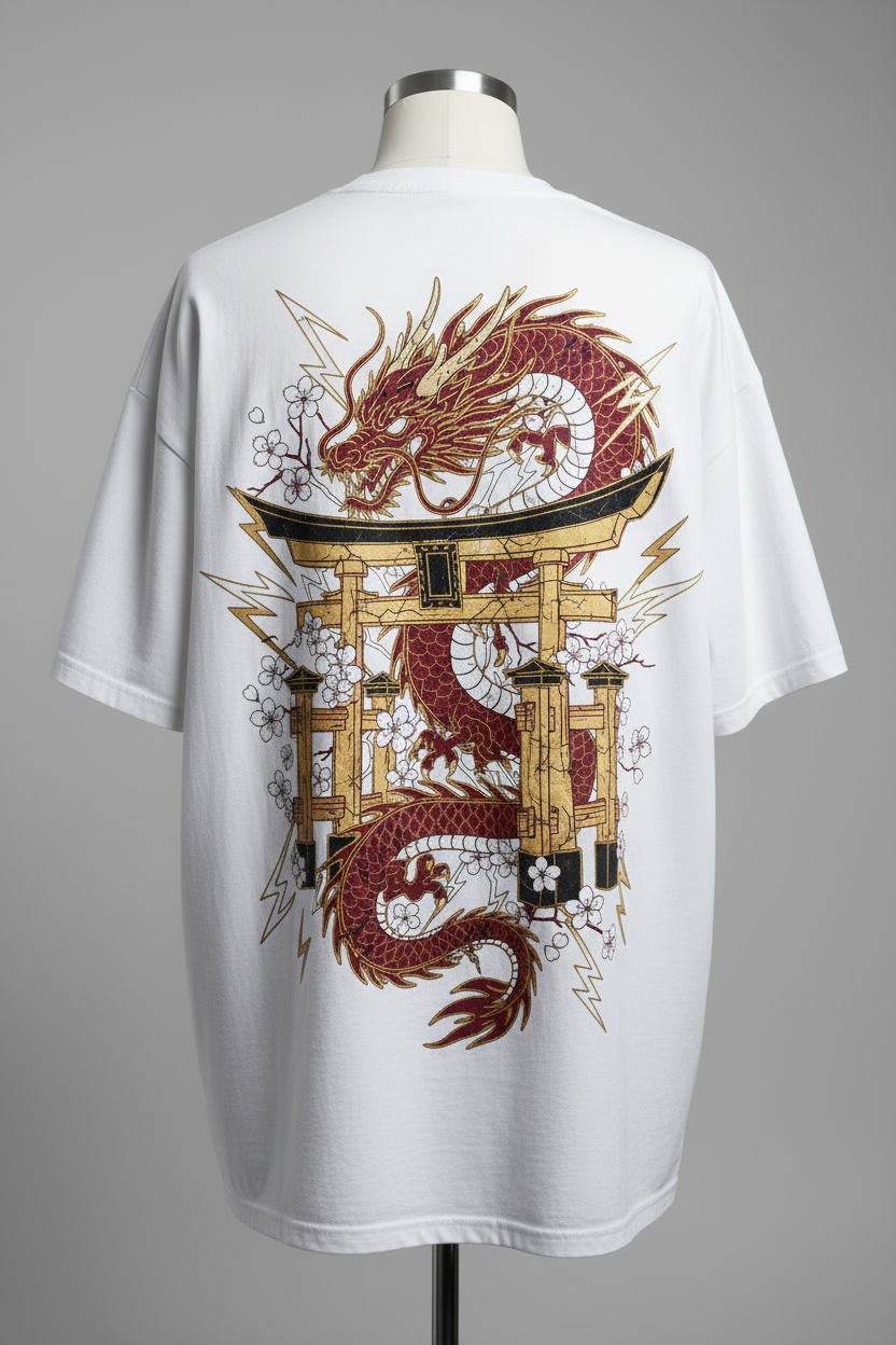 Dragon Torii Gate - White Oversized Tee