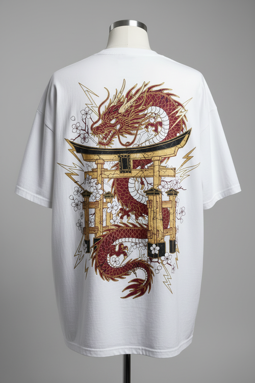 Dragon Torii Gate - White Oversized Tee