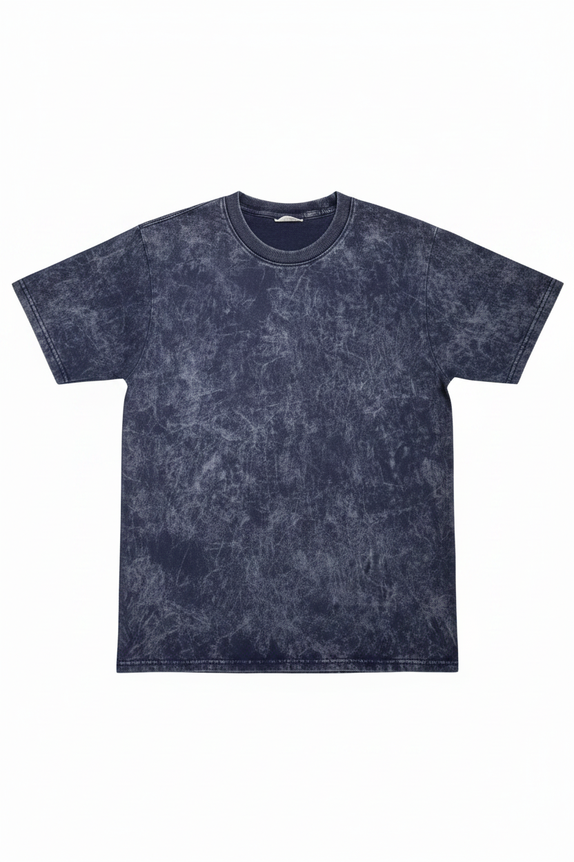 Navy Blue Acid Wash T-Shirt - Front