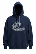 Premium Oversized Hoodie — Navy Blue | Japanese Wave Print