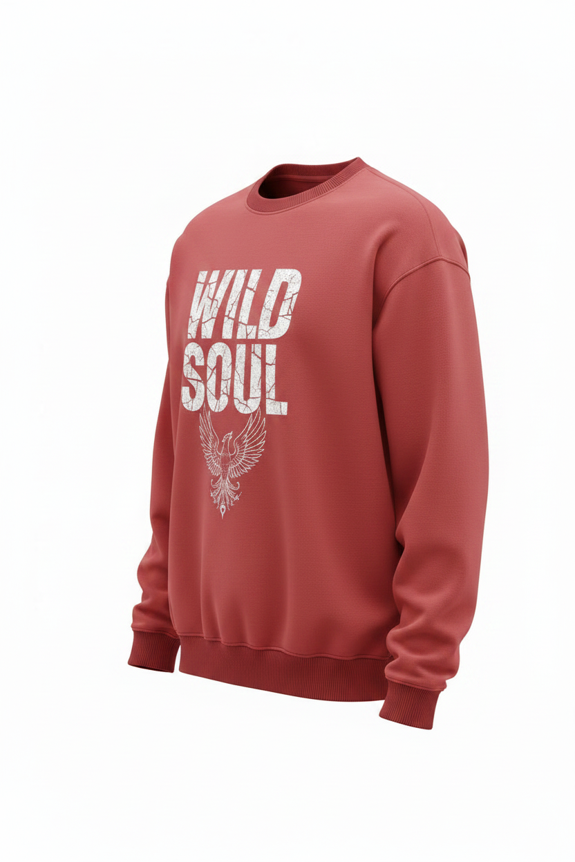 Sweatshirt — RED | "Wild Soul" Typography + Phoenix